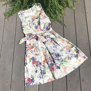 Floral A Line Dress with Lacey Back